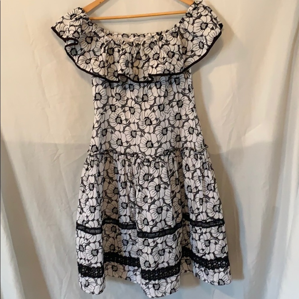 Adorable Off Shoulder Floral Black & White Dress